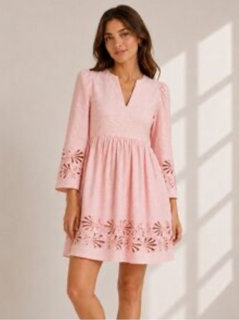 Tuckernuck Izzie Pink Striped Eyelet Shell Embroidered Puff Sleeves Dress M